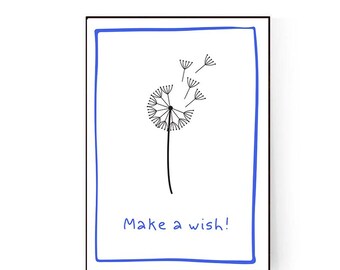 Make A Wish, Minimalist Typography, Dandelion Poster, Flower picture, Dandelion Art Print, Home Decor, Quote Poster,Nursery Minimal,Wall Art