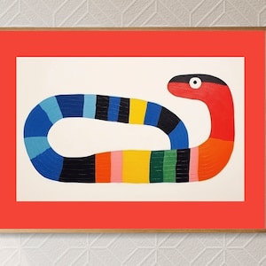 Snake, Colorful Snake Art Print, Abstract Snake Art Print, Eclectic Wall Art Print, Snake Boho Print, Digital download