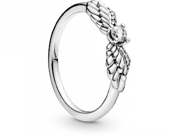 Silver Angel Wings Ring: Geometric Delicacy in S925 ALE  Handcrafted UK Women Jewelry Free Gift Pouch Included Meaningful Gift For Her