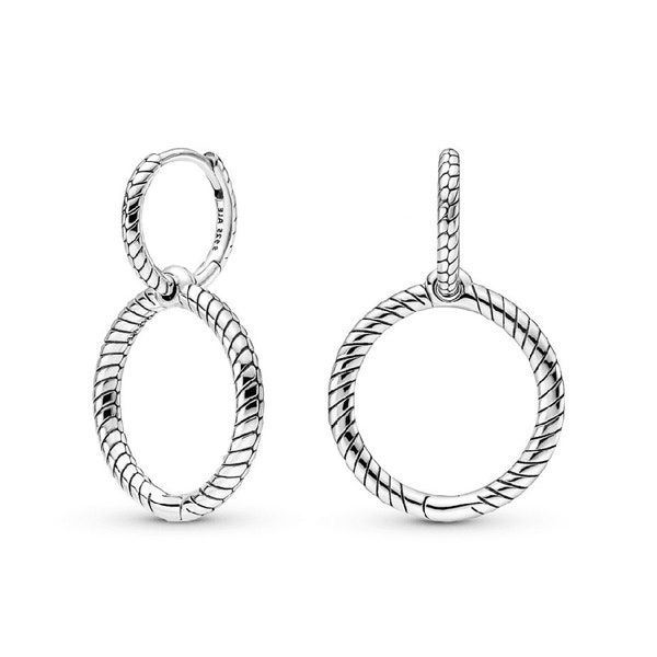 Double Hoop Charm Earrings For Women Modern Handcrafted Sterling Silver Double Circle Dangle Earrings Silver Jewellery For Ladies NEW UK
