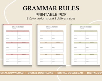 Grammar Rules Sheet: Spanish Language Learning (Printable PDF)