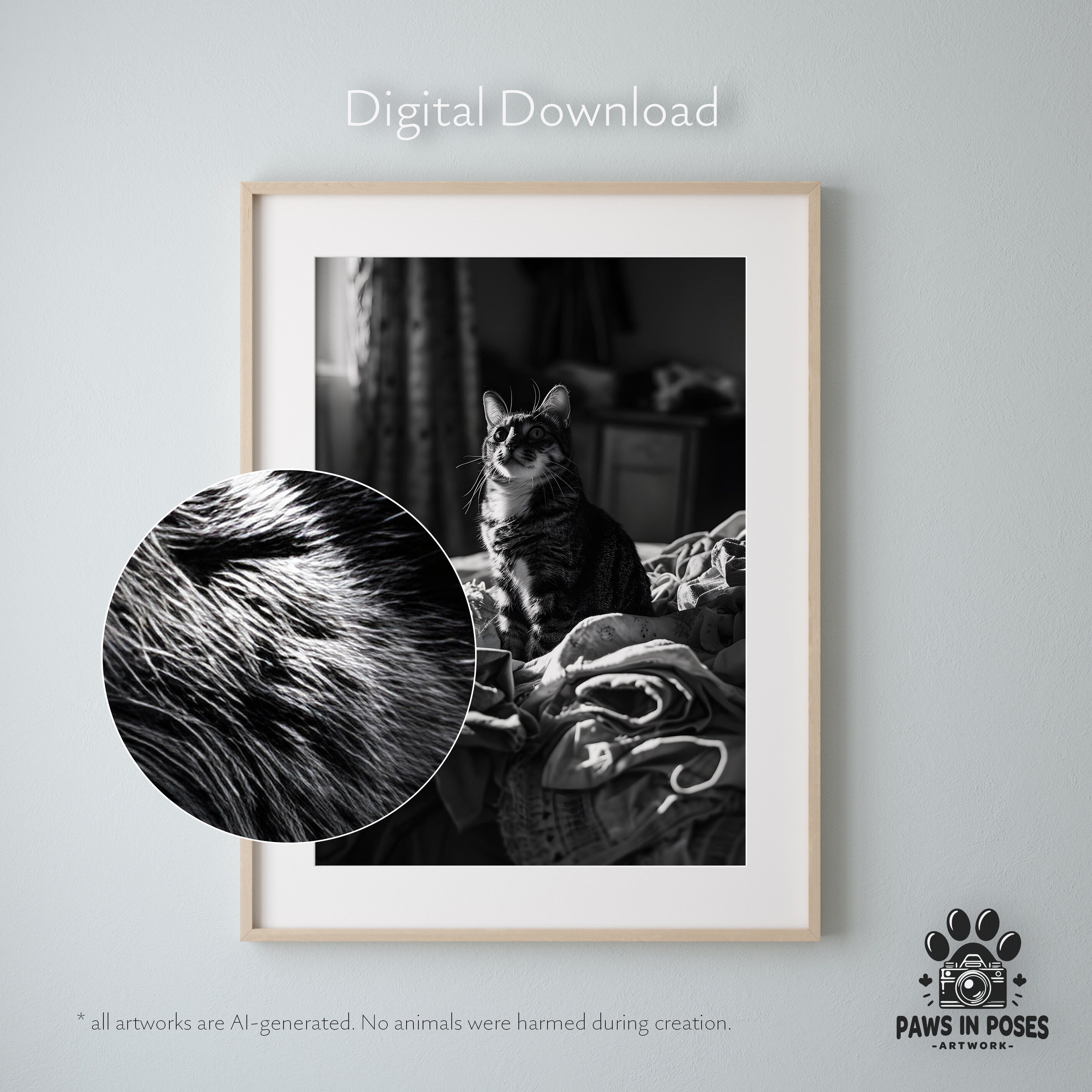 Cat Doing Your Laundry Wall Art, Charming Digital Download, Perfect for ...