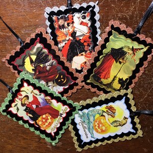 Ladies of Halloween Geschenkanhänger/Ornament/Dekoration/Andenken - Vintage Art Deco/Jugendstil Halloween Bilder