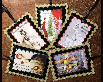 Deco Ladies Holiday Gift Tag/Ornament/Decoration/Keepsake - Vintage Art Deco/Art Nouveau Christmas/Holiday Images