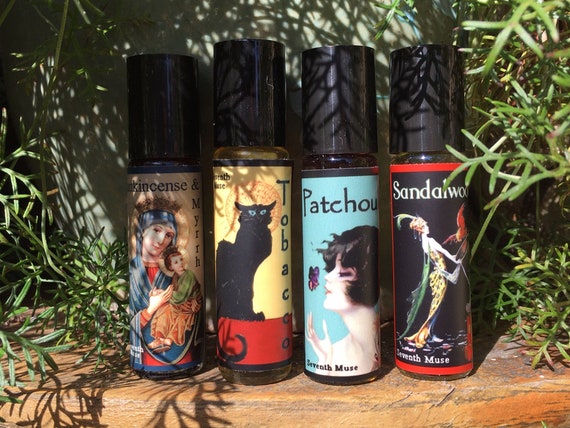 tobacco and patchouli perfume Roll-on Perfume Oils: Tobacco, Patchouli, Frankincense & Myrrh or  Sandalwood