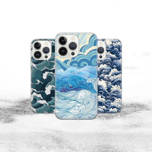 Japanese wave fit  for iPhone 15 Pro Max, 14, 13, 12, 11, 8, 7 Plus, Samsung S23 Ultra, S22, S21, S20