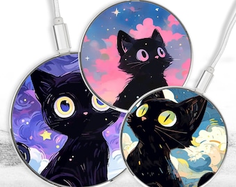 Dreamy Cat Wireless Charger Fast Charging Station for All QI Enabled iPhone 16 Pro Max, 12ec, Xs, Xr, 8, 13, S22, S21Fe, S20, A12