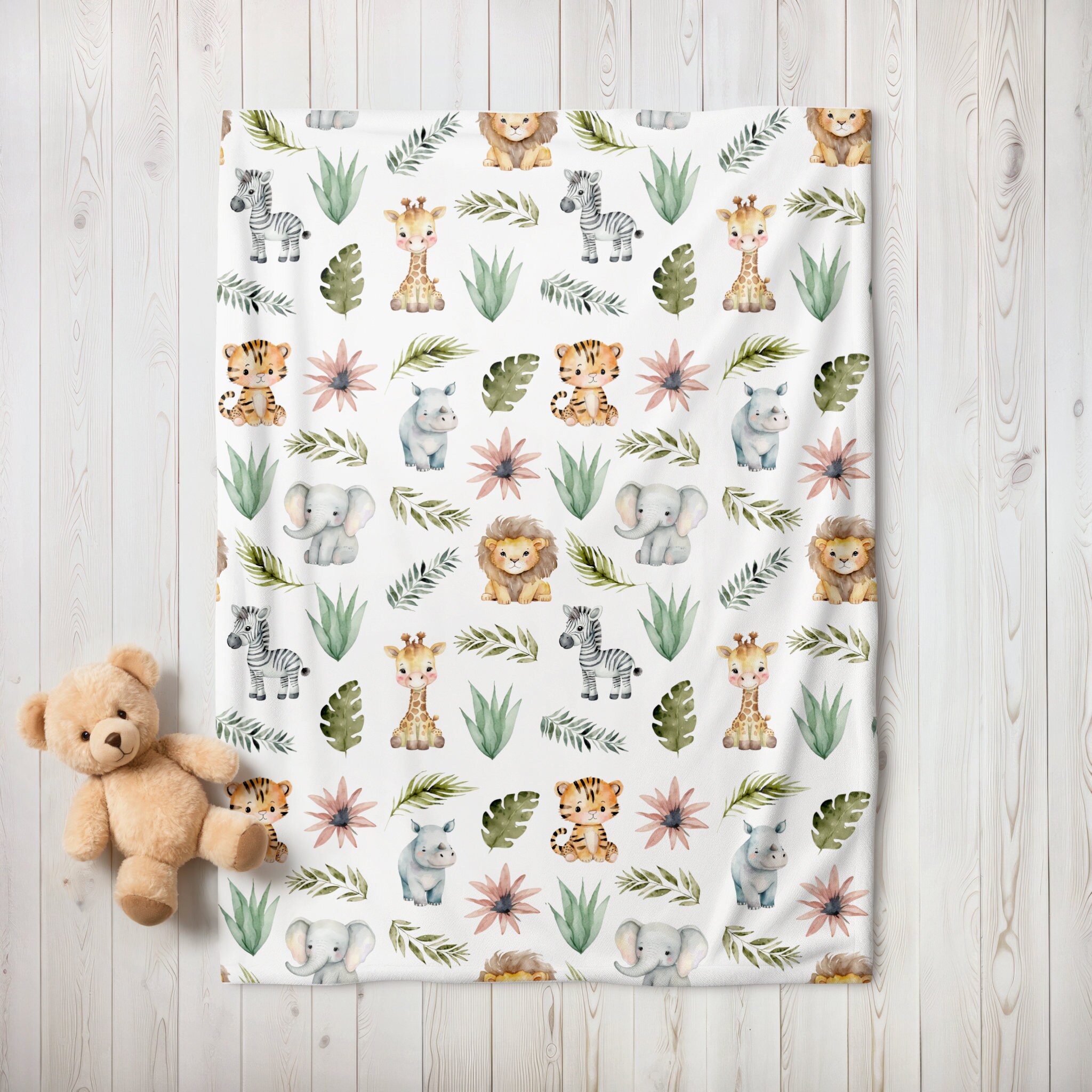 Jungle Safari Animal Fleece Baby Blanket | Lions, Tigers, Zebras ...