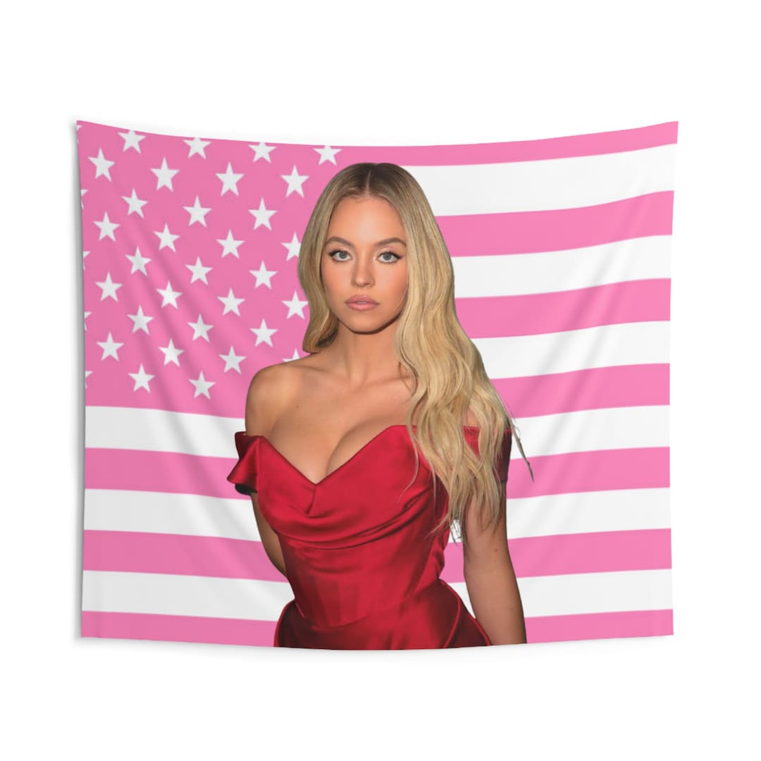 Sydney Sweeney Pink USA Flag, America Flag Tapestry, Movie Merch for ...