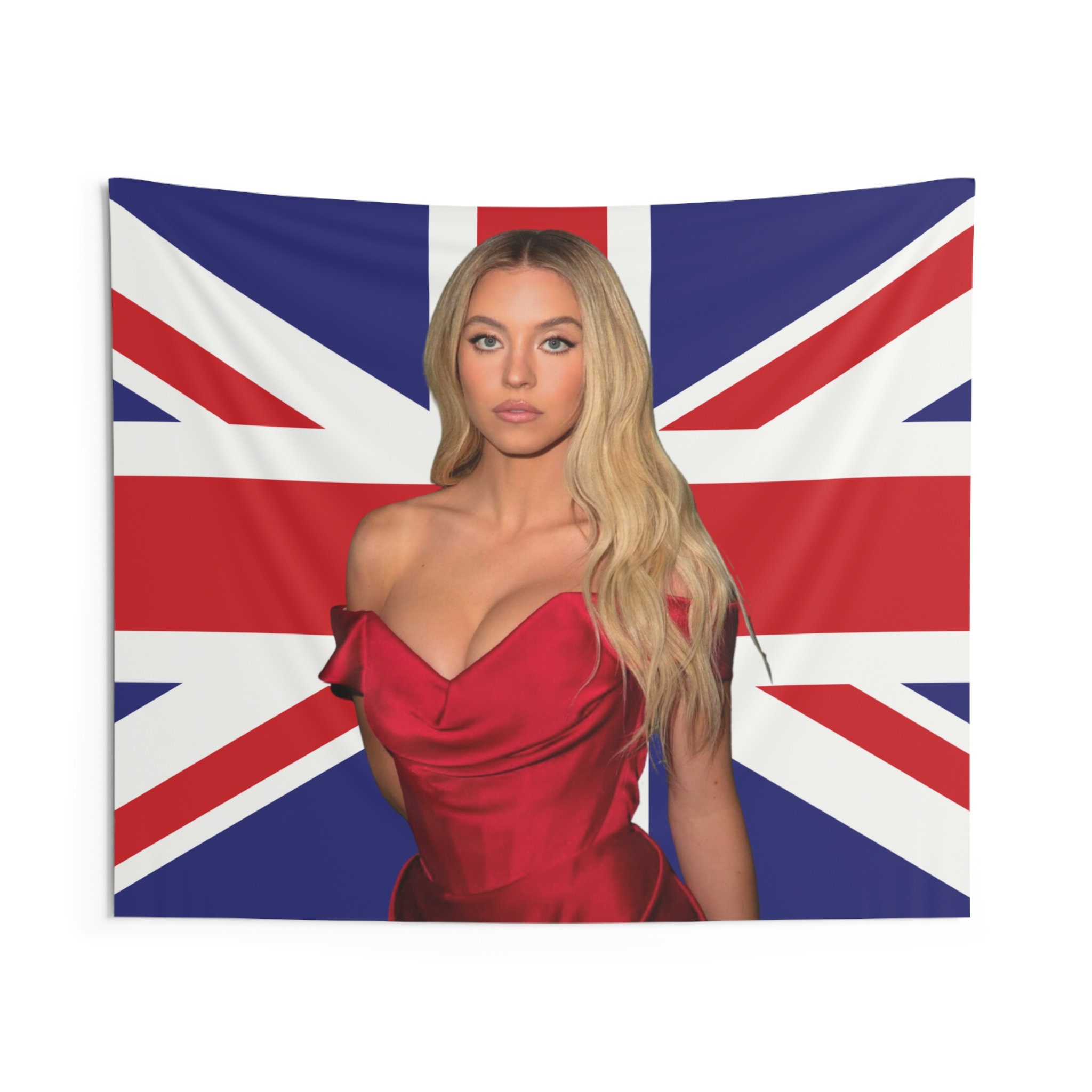 Sydney Sweeney UK Flag, British Flag Tapestry, Movie Merch for Room