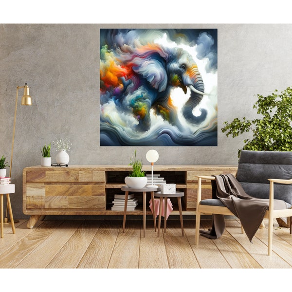 Elephant Digital painting, Wall art SVG PNG, instant download design, Baby elephant, elephant art, painting.