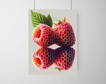 Honeycomb Raspberries Wall Art | Digital Download Print | Modern Kitchen or Dorm Room Decor