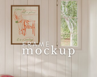 Frame Mockup Fenster Natur Hintergrund Szene DIN A Frame Mockup PSD Smart Object Frame PSD-Vorlage