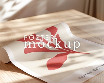 Vertical Poster Mockup Rolled Up Poster Flat Lay Mockup Detail View Vertical Mockup ISO PSD Smart Object Photoshop Photopia Portret Mock Up