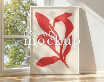 Vertical Frame Mockup White Frame Mockup Nature Backdrop Window ISO DIN A Frame Mock Up Portret Elegant Photoshop Photopea Mockup Template