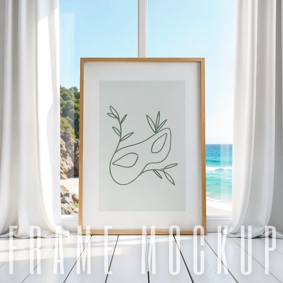 Vertical Frame Mockup Coastal Mockup Summer Art Poster Prints Elegant Aesthetic Mockup Portret DIN A ISO Frame Photoshop Photopea Template