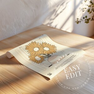 May include: A digital illustration of a bouquet of yellow sunflowers in a white vase with a striped pattern. The image is framed with a gold border and includes the text "SMART OBJECT" and "EASY EDIT".