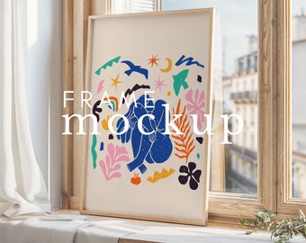 Frame Leaning On Window Sill Mockup ISO Frame Mockup PSD Smart Object Interior mockup Frame Mockup PSD Template