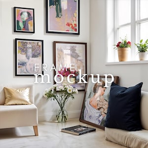 Frame Mockup Gallery Wall Mockup Multiple Frames Mockup Gallery Exhibition Close Up Frame Poster Mockup Artwork Photoshop Photopea Mockup