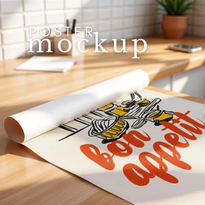 Vertical Poster Mockup Rolled Up Poster Flat Lay Mockup Detail View Vertical Mockup ISO PSD Smart Object Photoshop Photopia Portret Mock Up