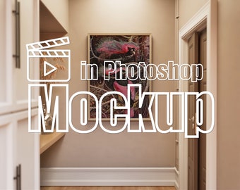Video Frame Mockup Animated Hall Scene, DIN A Frame, Vertical Frame Mockup Minimal Interior, Photoshop Mockup, Wood Frame Mockup Art Prints
