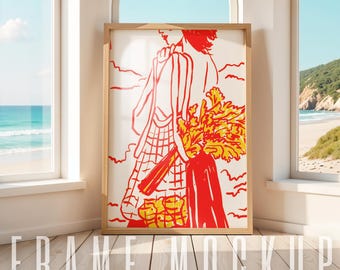 Vertical Frame Mockup Leaning On Window Summer Sea Beach House Scene Mockup Portret Frame Photoshop Photopea Mockup Template DIN A ISO Frame