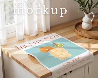 May include: A poster mockup featuring a blue background with a glass of rum punch, a lime wedge, and a red straw. The poster text reads "Rum Punch" and "Cocktail" with the tagline "Collection of Popular Beverages".