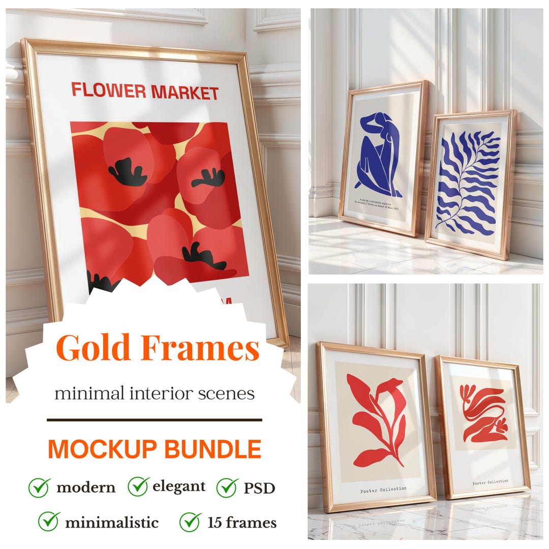 Frames Bundle Gold Frame PSD Mockup Set Modern Minimalistic Mockup Pack ...