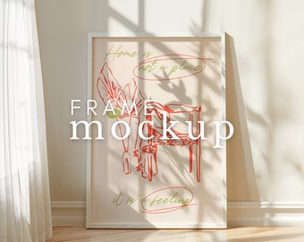 Vertical Frame Mockup Thin White Frame Mockup Elegant Shadows Photoshop Photopea Mockup Template ISO DIN A Frame Portret Vertical Mockup