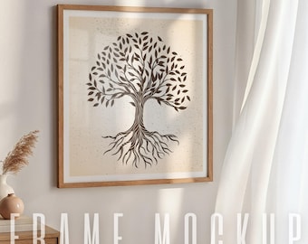 Frame Mockup Square Art Poster Prints Mockup PSD Template 1:1 Mock Up Elegant Frame Photoshop Photopea Mockup Template