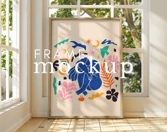 Frame Leaning On Window Mockup | ISO Frame Mockup | PSD Smart Object | Changeable Wall Color | Changeable Frame Color|  Frame PSD Template