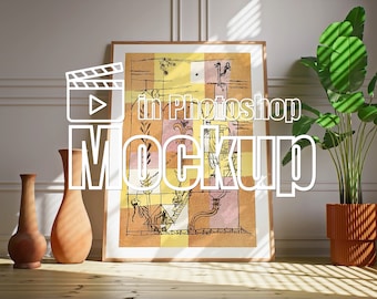 Video Frame Mockup, Animated Frame, DIN A ISO, Vertical Frame Mockup, PSD Smart Object, Wood Frame Mockup
