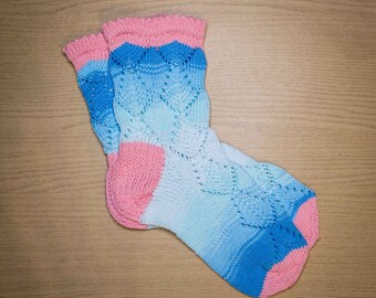 Hand-knit Socks: Pastel Dreams Blue and Pink