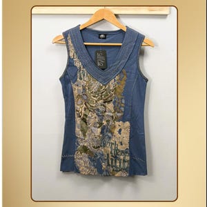 Boho Cotton Patchwork Top 32" Bust – Blue Artisan Sleeveless Blouse