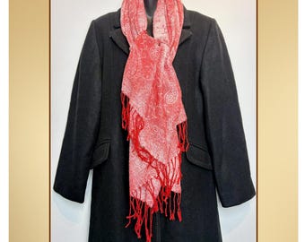 Bufanda roja de cachemira con flecos: chal largo y ligero, chal coral, bufanda bohemia de invierno