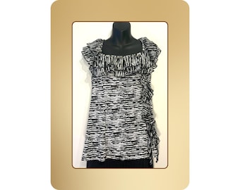 Blusa de noche con volantes en blanco y negro XL