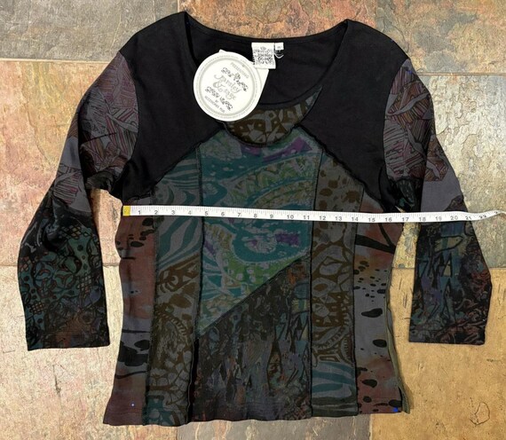 Patchwork Artistic Top – Mixed Pattern Panels, Co… - image 4