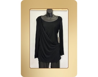 Black Draped Top S L – Asymmetrical Blouse Y2K Evening