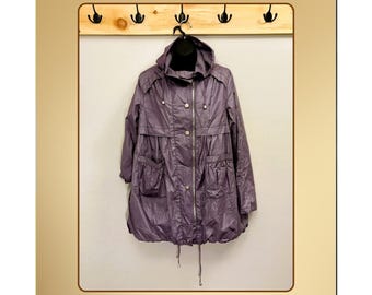 Vintage lightweight lilac hooded parka with pockets | Size M