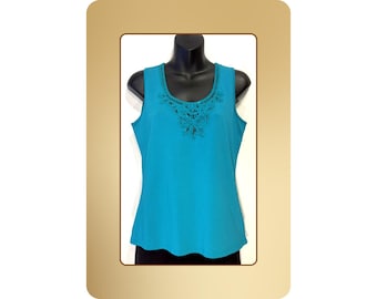 Top de tirantes de algodón verde azulado: top de viaje de verano