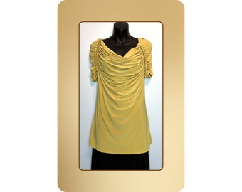 Blusa de noche elástica con parte superior fruncida dorada mediana