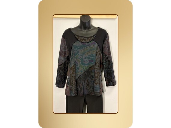 Patchwork Artistic Top – Mixed Pattern Panels, Co… - image 1