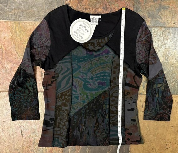 Patchwork Artistic Top – Mixed Pattern Panels, Co… - image 5