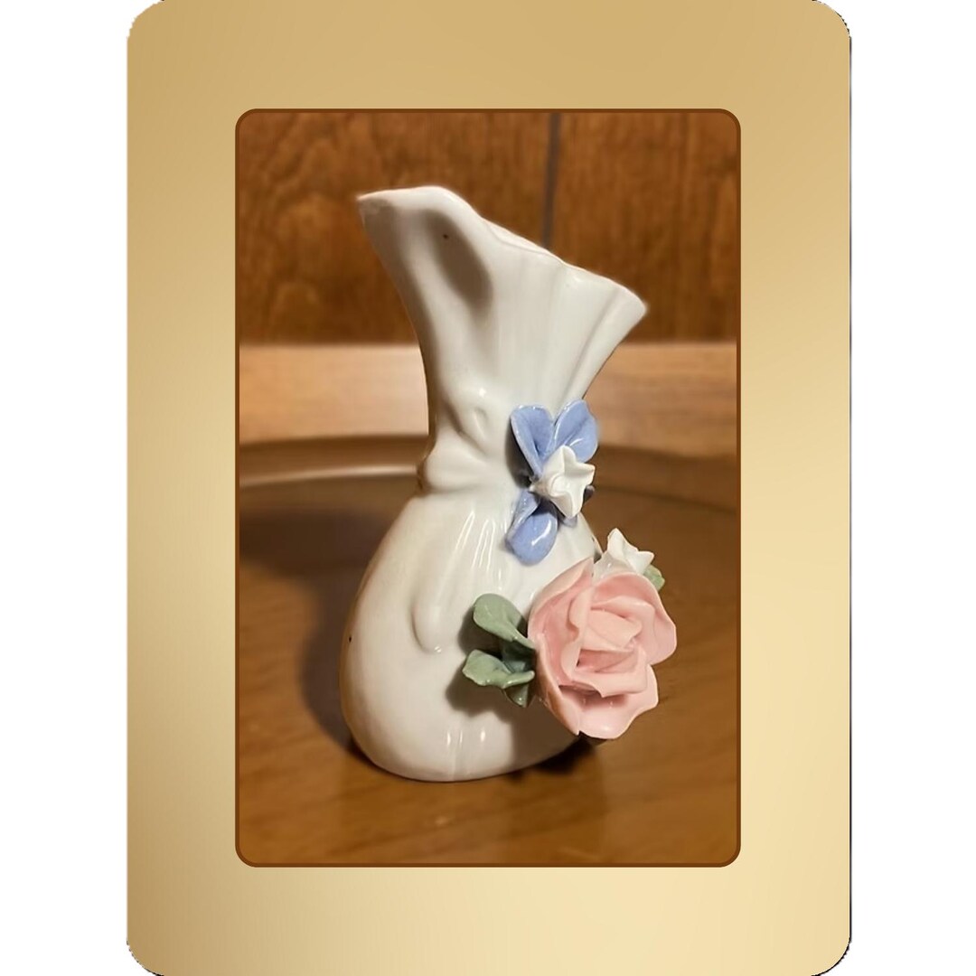 Vintage Mini Ceramic Flower Vase | Pink Rose, Shabby Chic Decor - Etsy