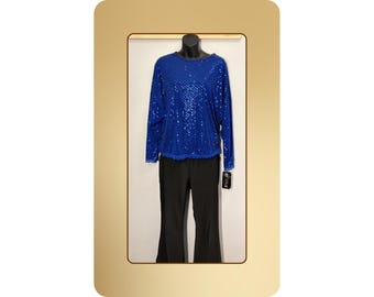 Blaues Pailletten-Top Größe S – Abendparty-Bluse aus Kanada