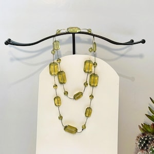 Vintage Yellow Lucite Bead Necklace | Long 60s Acrylic Jewelry | Retro Lightweight Statement Chain | Mod Style Costume Jewelry