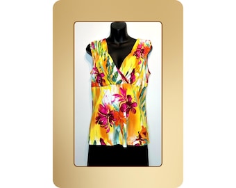 Blusa cruzada floral mediana – Blusa elástica bohemia