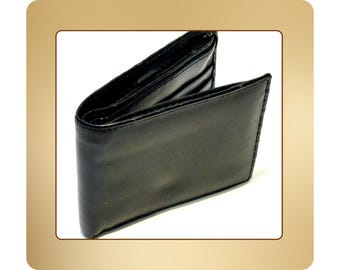 Mens Black Pleather Wallet | Slim Bi-Fold | 4.5x4" | Simple Everyday Wallet | NOS Boutique