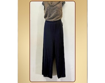 Vintage Black Wide Leg Trousers | Luxe Acetate Blend, Size L-XXL