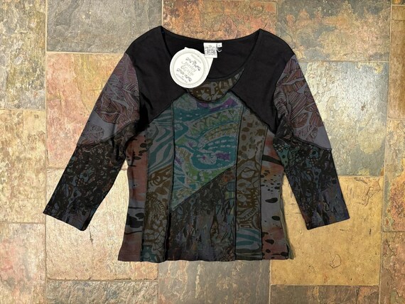Patchwork Artistic Top – Mixed Pattern Panels, Co… - image 6